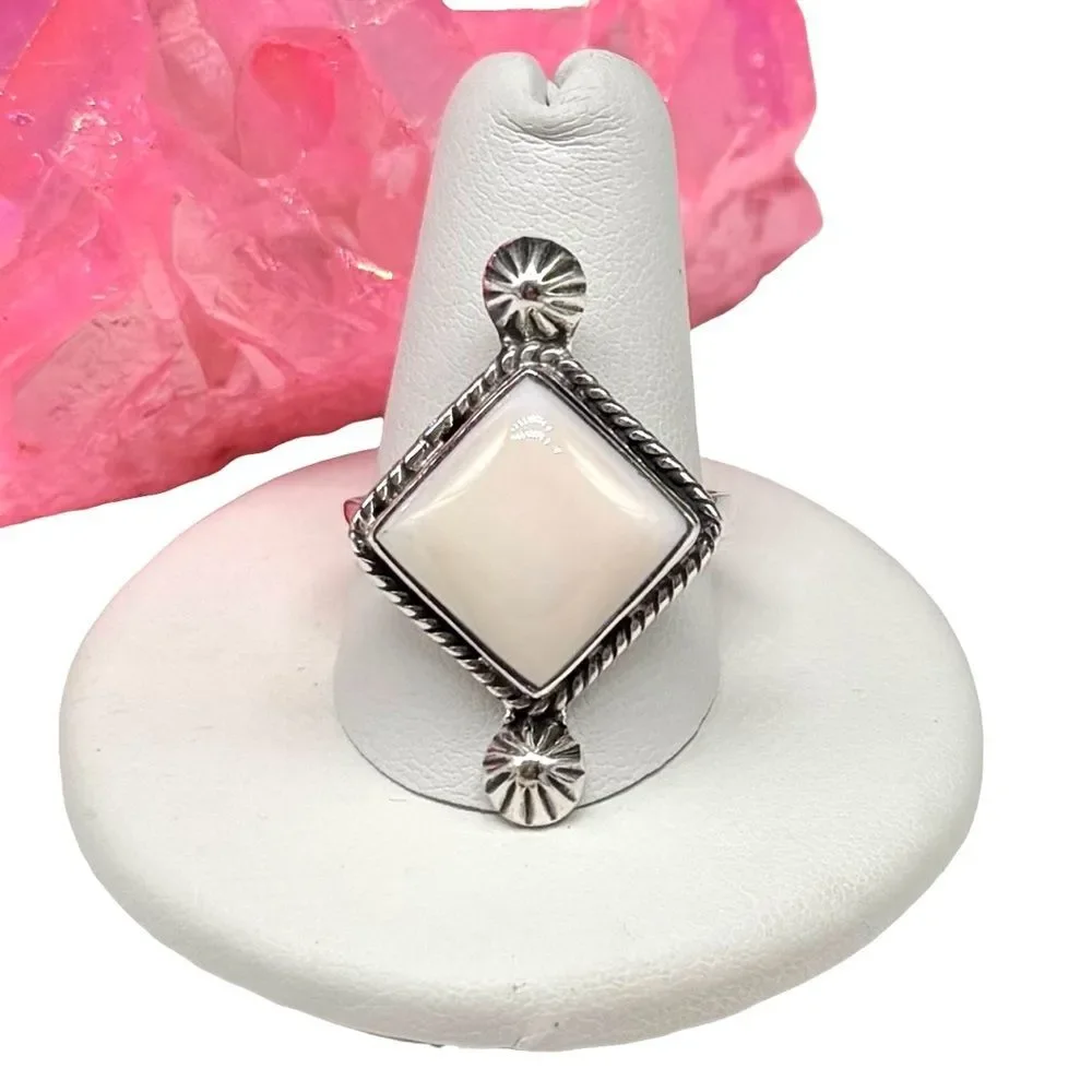 Pink Conch Shell Ring Size 10 Solid 925 Sterling Silver